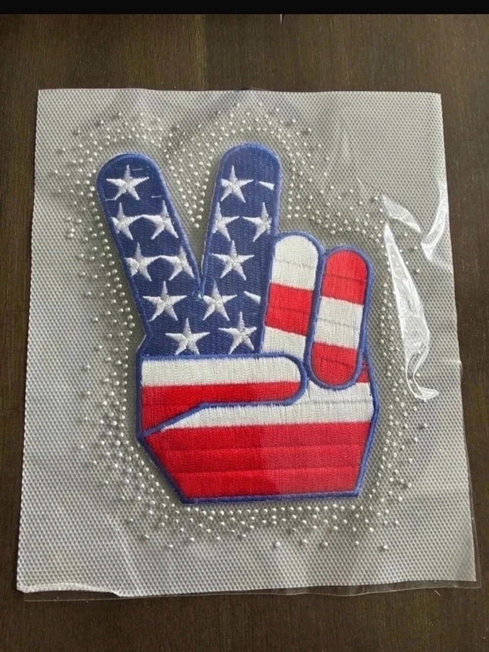 American Flag Peace Hand Patch with silver accents